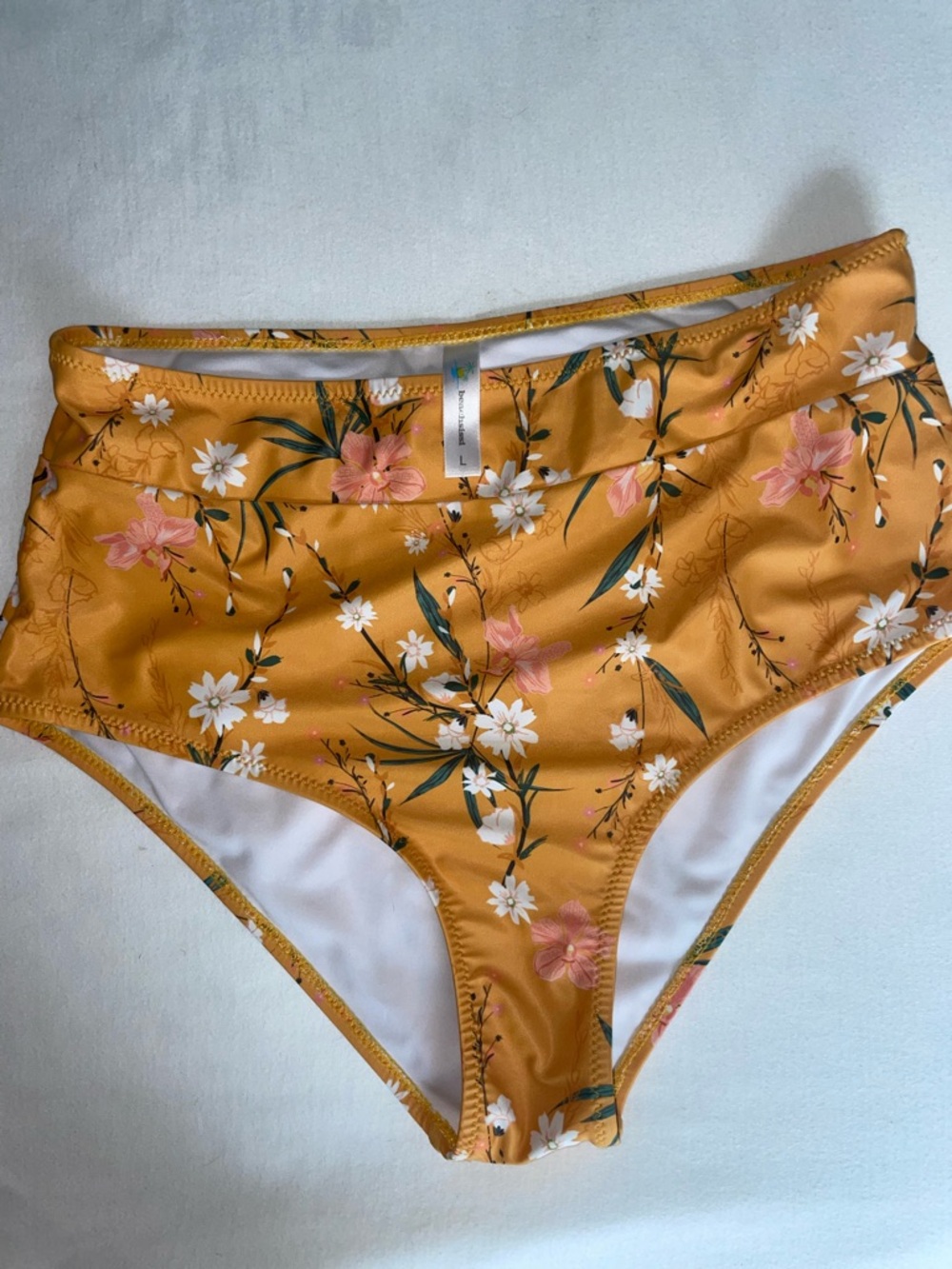 High-Waist Floral Bikini Bottoms in Mustard